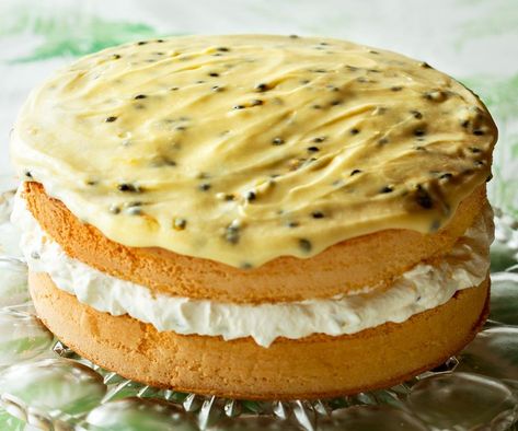 A classic cake that's perfect for your next morning tea. Feather sponge filled with clouds of whipped cream and topped with passionfruit icing. Passionfruit Icing, Sponge Cake Recipes, Classic Cake, Food Info, Sweet Breads, Icing Recipe, Tea Cakes, Sponge Cake, Fruit Recipes