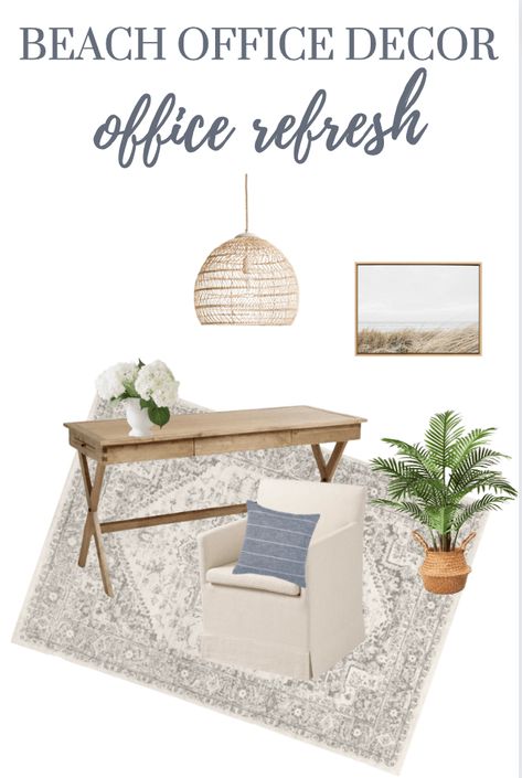 Beach Office Decor, Chic Office Furniture, Coastal Office Decor, Beach House Office, Coastal Home Office, Coastal Office, California Decor, Trend Ideas, Modern Coastal Decor