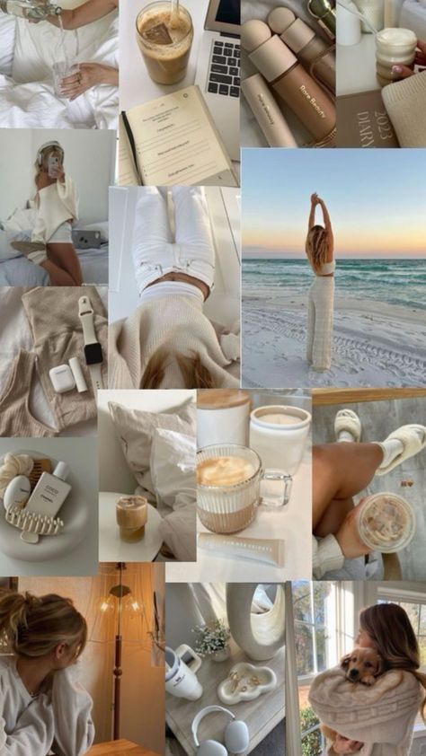 Vanilla Girl Collage, White Beige Outfit, Vanilla Wallpaper Aesthetic, Vision Board Wallpaper, Cute Summer Wallpapers, Cream Aesthetic, Vanilla Girl, Mood Wallpaper, Vision Board Inspiration