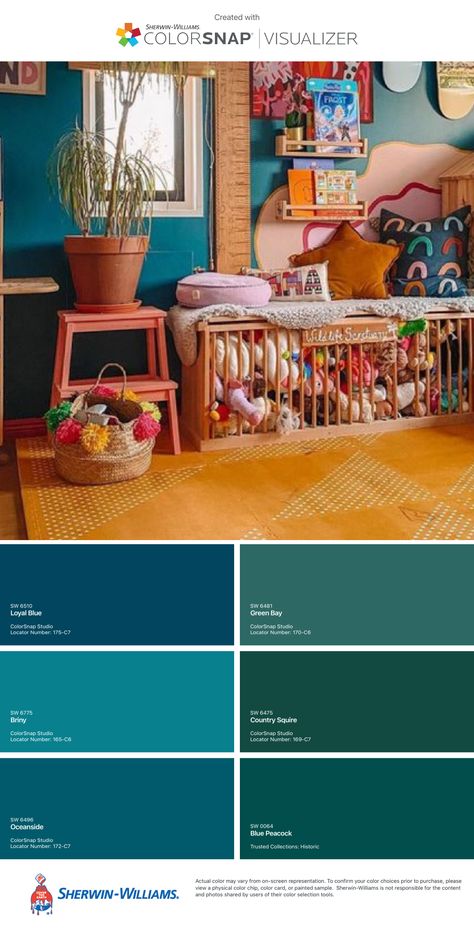 Jewel Tone Playroom, Orange Playroom, Contented Sherwin Williams, Green Playroom, Foyer Colors, Garage Game Rooms, Yellow Nursery, Toy Room, Color Chip