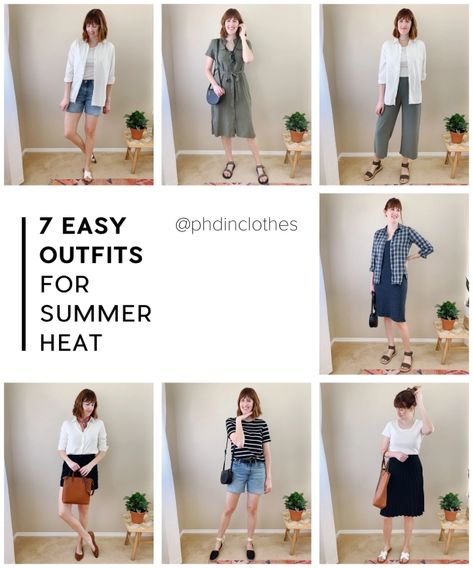 7 easy outfits for extreme summer heat – PhD in Clothes Extreme Summer Outfit, Summer Outfits For Extreme Heat, Extreme Heat Outfits, Minimalist Ootd, Easy Outfits, Weather Outfits, Sporty Dress, Warm Weather Outfits, Very Tired