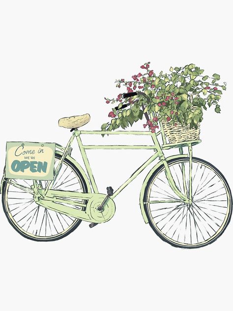 French Bicycle With Flowers, Bike With Flowers In Basket Drawing, Bike Watercolor Painting, Cute Bike Drawing, Bicycle Drawing Sketches, Bicycle Art Illustration, Watercolour Bicycle, Bycicle Drawings, Bicycle Design Art