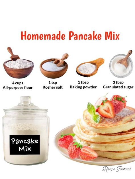 Recipe Journal Homemade Pancake Mix Recipe, Easy Pancake Mix, Pancake Mix Recipe, Homemade Pancake Mix, Homemade Dry Mixes, Recipe Journal, Homemade Pancakes, Low Sodium Recipes, Pancake Mix