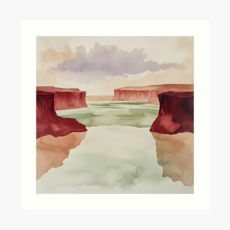 Get my art printed on awesome products. Support me at Redbubble #RBandME: https://www.redbubble.com/i/art-print/Minimalist-Red-Cliffs-Watercolor-Desert-Landscape-Art-by-solynneart/165237948.1G4ZT?asc=u Cliffs Watercolor, Desert Paintings, Desert Landscape Art, Card Inspo, Watercolor Red, Desert Painting, Red Rocks, Desert Landscape, Desert Landscaping