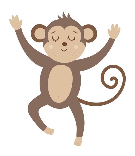 Vector cute jumping monkey with closed eyes and hands up isolated on white background. Funny tropical animal illustration. Bright flat picture for children. Jungle summer clip art Summer Clip Art, Background Funny, Art Clip, Tropical Animals, Summer Clipart, Spring Ideas, Closed Eyes, Children Illustration, Animal Illustration