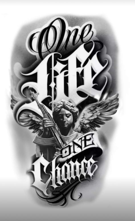 One Life One Chance Tattoo Design, Chicano Tattoos Sleeve For Men, Good Fellas Tattoo, Everything Is Possible Tattoo, Chicano Style Tattoo Design, No Risk No Reward Tattoo, One Life One Chance Tattoo, Chicano Tattoo Design Ideas, Chicana Tattoo Design