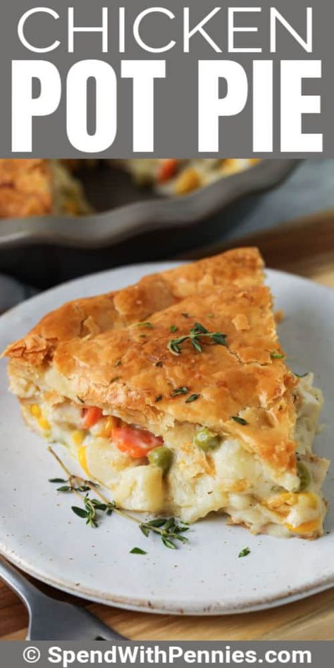 Homemade Chicken Pot Pie (With Puff Pastry!) - Spend With Pennies Classic Chicken Pot Pie Recipe, Classic Chicken Pot Pie, Individual Chicken Pot Pies, Puff Pastry Chicken, Easy Chicken Pot Pie Recipe, Best Chicken Pot Pie, Chicken Pot Pie Casserole, Homemade Chicken Pot Pie, Chicken Pot Pie Recipe