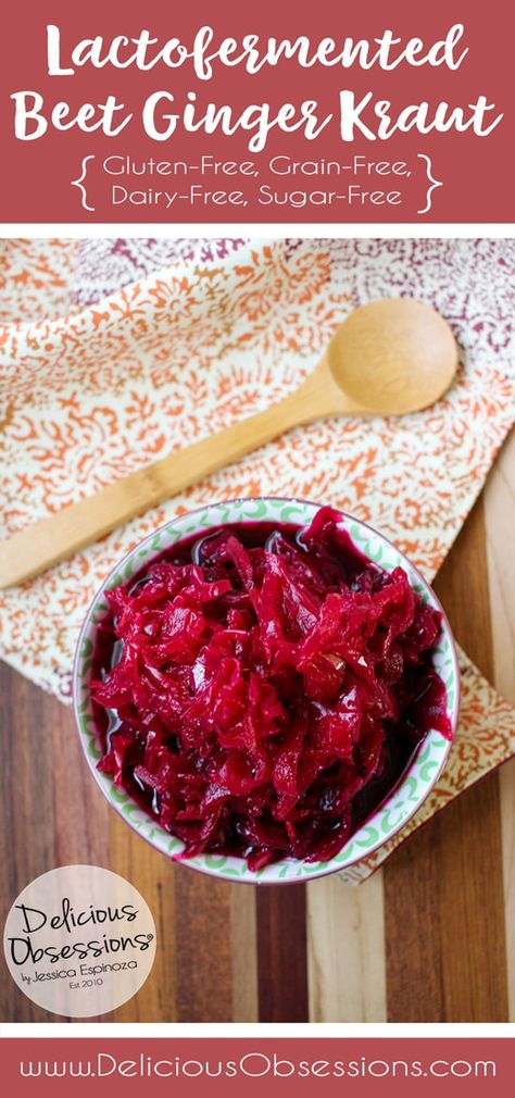 Lactofermented Beet Ginger Sauerkraut Lactofermentation Recipes, Microbiome Recipes, Fermented Vegetables Recipes, Bog Witch, Reflux Recipes, Lacto Fermented, Raw Veggies, Alcoholic Desserts, Fermentation Recipes