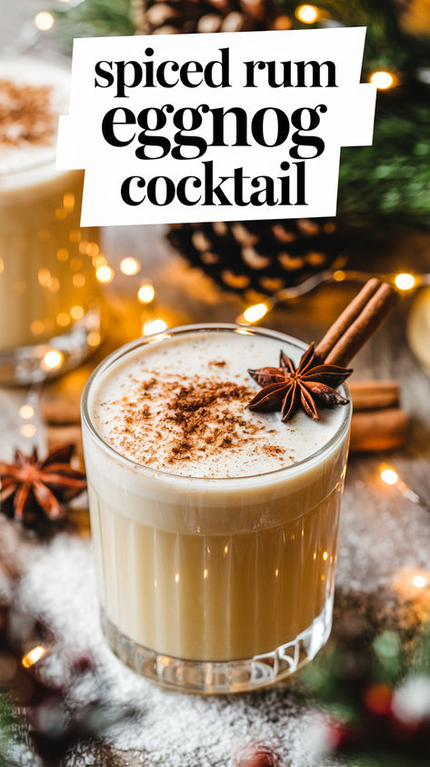 "Indulge in the festive spirit with our Spiced Rum Eggnog Cocktail Recipe!  This delightful blend of creamy eggnog and spiced rum creates the perfect  holiday cocktail for your winter gatherings. Perfect for Christmas  beverages, this eggnog recipe will elevate your festive drinks and impress  your guests. Enjoy a cozy night in with this must-try winter cocktail that  embodies the essence of the season!" Spiced Rum Eggnog Recipe, Christmas Alcoholic Coffee Drinks, Christmas Cocktails Eggnog, Rum Eggnog Recipe, Spiced Eggnog Recipe, Cozy Christmas Cocktails, Eggnog Rum Drink, Christmas Warm Drinks, Holiday Eggnog Cocktails