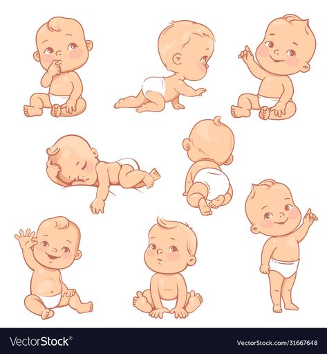 Baby Sketch, Baby Cartoon Drawing, Baby Illustration, Baby Painting, Crawling Baby, Baby Drawing, Baby Development, Baby Cartoon, Baby Art