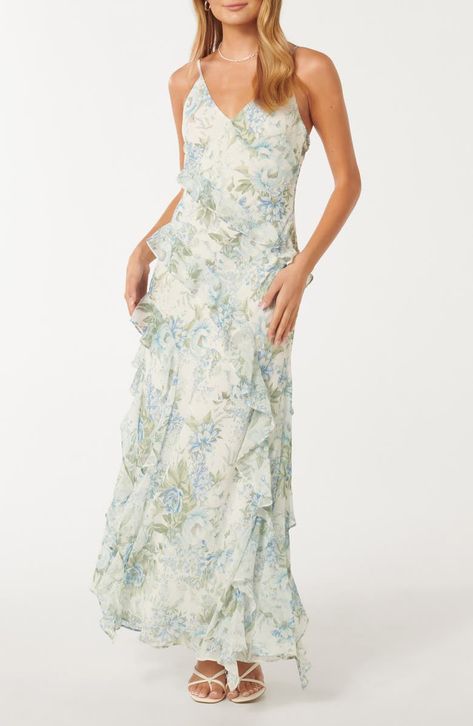 Blue And Green Floral Dress, Floral Bridesmaids, Winery Outfit, Floral Brunch, Forever New Dress, Hoco Inspo, Long Floral Dress, Adorable Dresses, Floral Long Dress