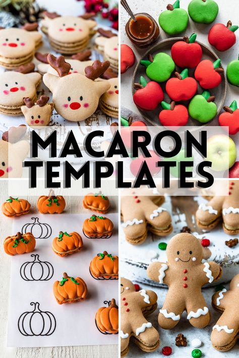 Over 20 macaron templates FREE to download and place under your baking mat or parchment paper. Ingredients For Macarons, Macaroon Printable Template, Fun Shaped Macarons, Macaron Pattern Sheet, Thanksgiving Macarons Designs, Christmas Macaroons Recipe, Christmas Macaron Template, Macaron Flavors Recipe, Back To School Macarons