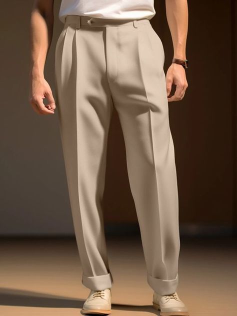 In the photo appears with compartment two zippers and send a zipper Mens Pants Fashion Trousers, White Shoes Outfit Men, Formal Trousers For Men, Mens Pants Fashion Casual, Mens Pleated Pants, Formal Pant For Men, Wide Leg Trousers Outfit, Going Out Fashion, Pleated Dress Pants