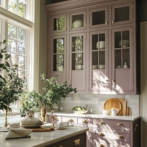 The Glam Pad | Introducing Cinnamon Slate: Benjamin Moore’s 2025 Color of the Year! We’re excited about this stunning blend of heathered plum and velvety… | Instagram Mauve Kitchen Cabinets, Mauve Kitchen, Berry Kitchen, Glam Pad, Kitchen Redesign, Classic Interiors, Overall Aesthetic, Classic Interior, White Kitchen