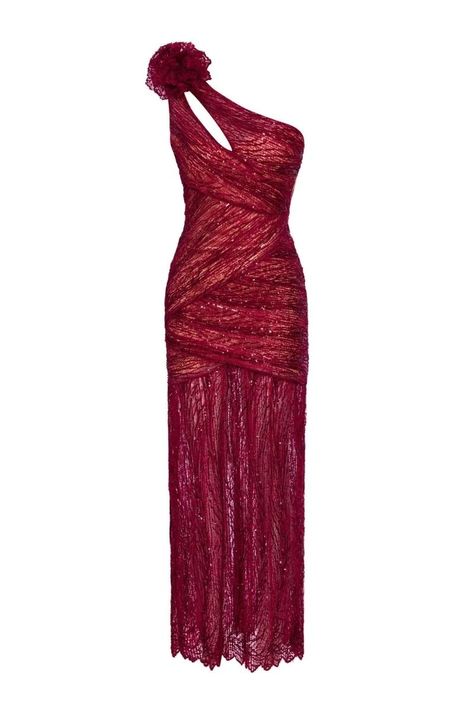 Fire Dress Gowns, Red Maxi Dress, One Shoulder Cocktail Dress, Red Maxi, Red Dress Maxi, Green Sequins, Classy Chic, Business Dresses, Shoulder Design