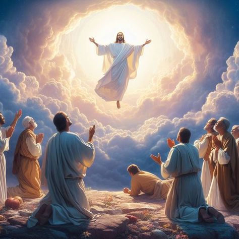 Ascension Day, Ascension Of Jesus, Heaven Wallpaper, Jesus Drawings, Jesus Artwork, Hijau Mint, Jesus Christ Artwork, Church Pictures, Jesus Praying