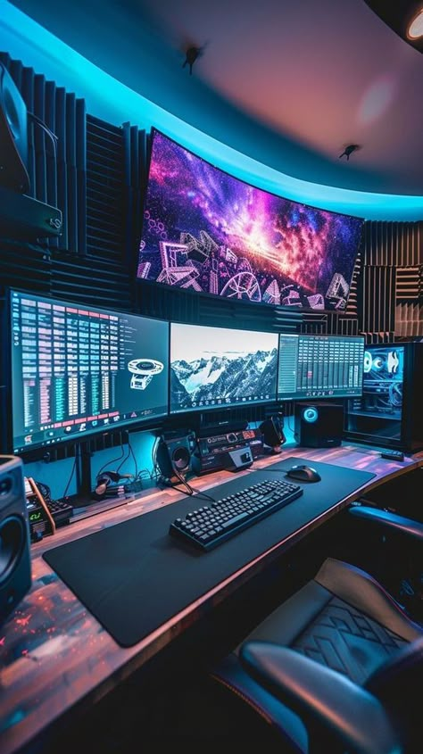 Hi My Friends If you feel boring so visit my website for entertaining Trading Pc Setup, Gaming Setup 3 Monitors, Futuristic Computer Room, Ultimate Gamer Room, Dream Gaming Setup, Futuristic Gaming Room, Futuristic Workspace, Cool Gaming Rooms, Ultimate Gaming Room