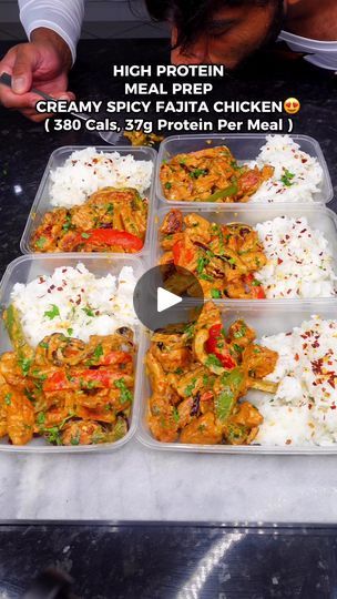 22K views · 126 reactions | HIGH PROTEIN MEAL PREP CREAMY SPICY FAJITA CHICKEN 😍(380 Cals, 37g Protein ,11g Fat, 35g Carbs per meal).                       Meal prepping saves time throughout the week, making it easier to stick to a fat loss diet since you're less likely to grab fast food when you're busy.                                                    •600g raw diced chicken breast 🍗.                  • season with Tbsp garlic, paprika, cumin, chilli flakes & tbsp olive oil ‼️.                               •mix together & cook for 10 minutes on high heat until golden                                                  • then on low heat add :* 15g light butter * Tbsp garlic* Chopped red onions * 80g chopped bell pepper* Tsp cumin * 150ml skimmed milk * 90g low fat cream cheese * Your Protein Meal Prep, Bowls Recipes, Fajita Chicken, High Protein Meal, High Protein Dinner, Prep Meals, Protein Dinner, High Protein Meal Prep, Healthy High Protein Meals