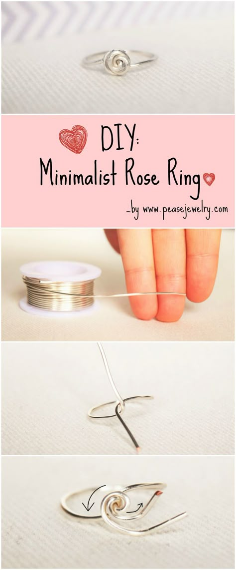 Make Your Own Minimalist Rose Ring Easily with an 1mm wire (or more), a Ring Sizer and Your hand! Perfect for Everyday Wear. DIY jewelry, ring. Ring With Wire, Cincin Diy, Minimalist Rose, Diy Jewelry Rings, Bijoux Fil Aluminium, Diy Jewelry Inspiration, Diy Jewelry Unique, Jewelry Organizer Diy, Wire Jewellery