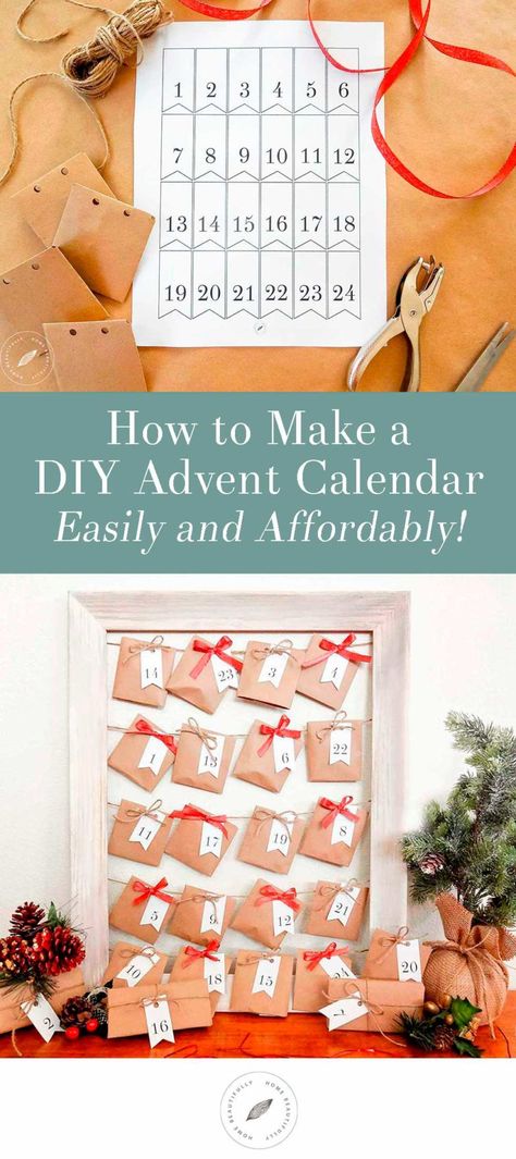 How to Create a Easy, Fun DIY Advent Calendar - Home Beautifully. Love affordable and budget friendly holiday crafts? This advent calendar project will show you how to make rustic, farmhouse DIY gift envelopes that are simple to do and great for kids or adults. With a free printable template for the envelopes and gift tags, you can make these from materials from the dollar store! So cheap and budget friendly! Kids Gifts For Christmas, Diy Kids Gifts, Love Advent Calendar, Craft For Adults, Christmas Advent Calendar Diy, Printable Advent Calendar, Wooden Advent Calendar, Craft Projects For Adults, Advent Calendar Gifts