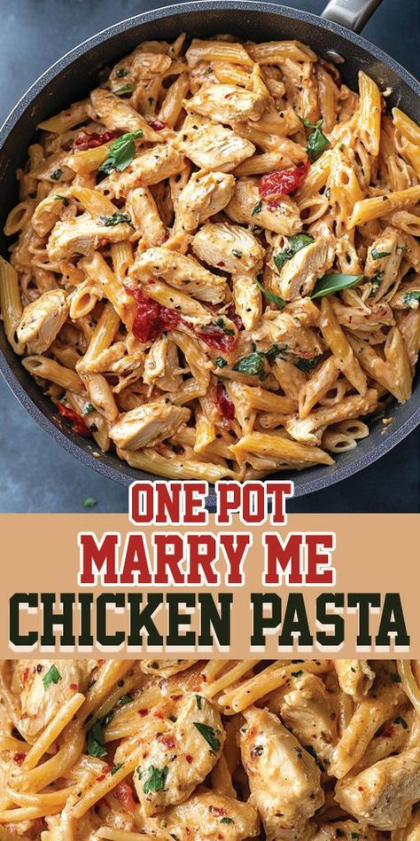 Marry Me Chicken Pasta Pasta With Chicken And Peas, Marry Me Chicken Penne Pasta, Healthy Marry Me Chicken Pasta, One Pan Marry Me Chicken, Marry Chicken Pasta, Roasted Tomato Chicken Pasta, Easy Dinner Bake Recipes, Healthy Dinner Pasta Recipes, Chicken And Sun Dried Tomatoes Pasta