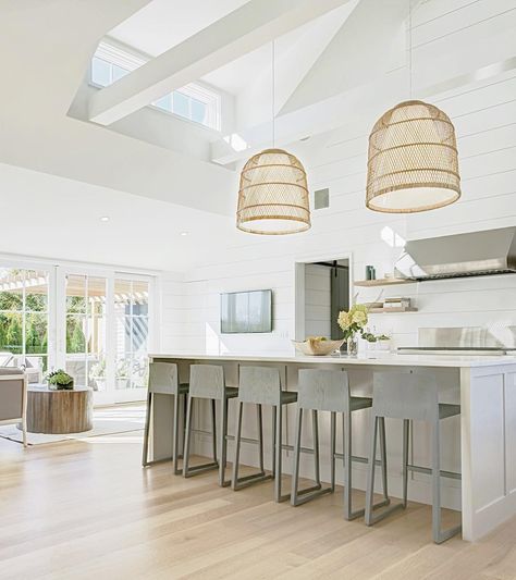 This dreamy kitchen is another one of our favorites! From the beams to the shiplap to the details from our interior designer, what's not to love?! Architecture: BPC Architecture Interiors: @hanleydevelopment Photography: @tgolcott Kitchen Island Height, Danish Furniture Design, Counter Bar, Coastal Kitchen, Boho Kitchen, Kitchen Inspiration Design, White Cabinets, Counter Top, Beautiful Kitchens