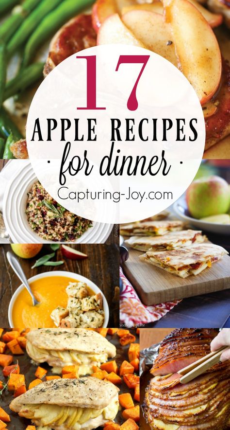 17 Apple Recipes for Dinner - Fun fall dinner recipes you will love! Capturing-Joy.com Apple Entree Recipes, Apple Recipes For Dinner, Apple Recipes Dinner, Easy Apple Recipes, Autumn Produce, Savory Apple Recipes, Apple Party, Recipe Using Apples, Apple Recipes Healthy