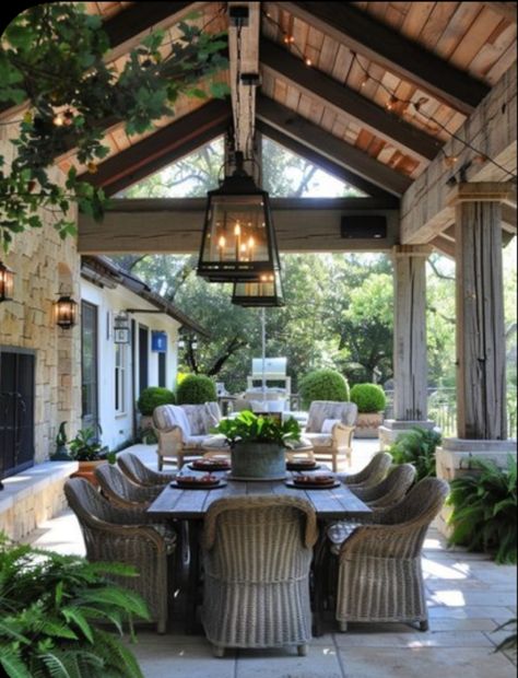 Sunrise House, Gorgeous Patio, Patio Decks, Outdoor Patio Ideas, Outdoor Pavilion, Covered Deck, Outdoor Living Rooms, Backyard Pergola, Southwest Decor