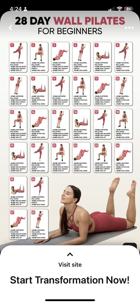 Wand Pilates, Work Out Plans, Yoga Pilates Workout, Pilates Workout Plan, Wall Pilates, Pilates Challenge, Pilates At Home, 30 Day Challenges, Wall Workout