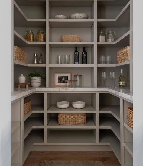 Finished Pantry Ideas, Pantry Room Ideas, Pantry Cabinet Design, Walk In Pantry Ideas Layout, Modern Farmhouse Pantry, Small Walk In Pantry, Pantry Organization Ideas Shelves, Pantry Closet Organization, Walk In Pantry Ideas