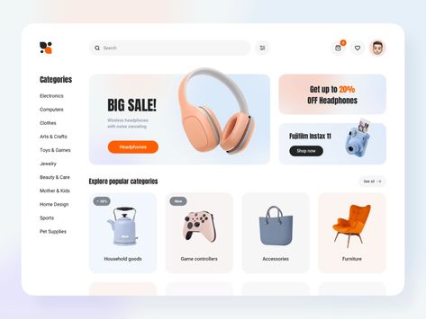 Marketplace Platform Design Concept by Cleveroad on Dribbble Eccomerce Web Design, Landing Page Web Design, Webpage Design Layout, Ui Ux Website, Website Landing Page, Ecommerce Web Design, Platform Design, Ui Design Website, Ecommerce Design