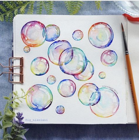 Water Colour Bubbles, Bubble Drawing Tutorials, Watercolor Bubbles Painting, Water Bubbles Drawing, Watercolour Bubbles, Bubbles Tutorial, Drawing Bubbles, Bubble Drawing, P Letter