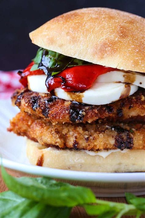 This Italian Chicken Ciabatta Sandwich is perfect for game day, holidays, tailgating or just dinner at home! Crispy chicken cutlets with creamy mozzarella, roasted red peppers and fresh basil! Chicken Ciabatta Sandwich, Ciabatta Sandwich, Chicken Cutlet Recipes, Crispy Chicken Sandwiches, Turkey Cutlets, Chicken Cutlet, Italian Sandwich, Cutlets Recipes, Chicken Sandwich Recipes