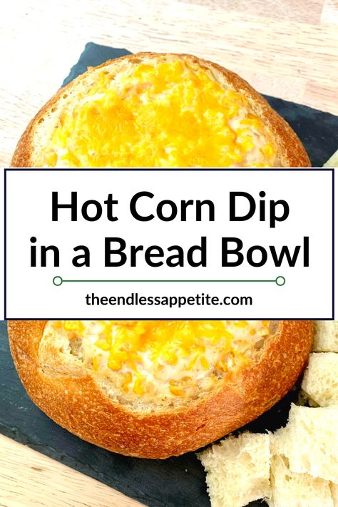 Relax with this gooey & cheesy hot dip rich with cream cheese! Easy Hot Corn Dip, Dip Bread Bowl, Appetizer For A Crowd, Bread Bowl Dip, Recipe For A Crowd, Cold Dip Recipes, Last Minute Appetizer, Hot Corn Dip, Hawaiian Bread