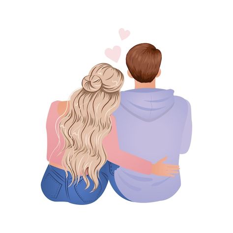 Lovers Sitting Together, Loving Couple Cartoon Images, Cute Lovers Cartoon Images, Love Asthetic Wallpers For Him, Couples Illustration Cute, Couple Vector Art, Couple On A Date, Side Hug, Lover Cartoon