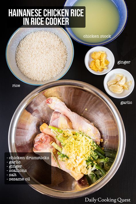 Rice In Rice Cooker, Rice In A Rice Cooker, Recipe To Cook, Hainanese Chicken Rice, Chicken Rice Recipes, Hainanese Chicken, Rice Cooker Recipes, Sauce For Chicken, Chinese Dishes