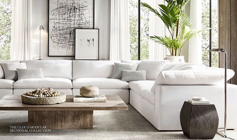 5 Affordable Alternatives and Dupes to RH's Coveted Cloud Couch Rh Cloud Sofa, Cloud Couch Living Room, Restoration Hardware Cloud Sofa, Restoration Hardware Cloud Couch, Cloud Couch, White Couch, Cozy Living Room Design, Black Living Room, Quality Sofas