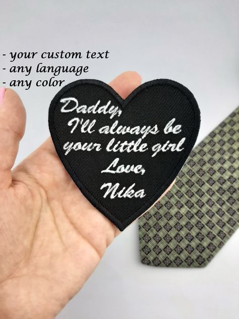 tie patch father of the bride wedding gift for dad custom embroidered dad wedding gifts from daughter to daddy from your little girl https://etsy.me/352kJZr #weddingaccessories #blackwedding #dadweddinggift #dadgift #dadpatch #tiepatchfather #fatherofthebride Father Of The Bride Wedding, Bride Wedding Gift, Dad Wedding Gift, Patch Ideas, Custom Patch, Mom Wedding Gift, Wedding Tie, Wedding Gifts For Bride, Personalized Gifts For Dad