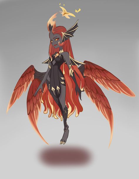 Phoenix Character Design, Faunus Oc, Phoenix Oc, Movement Art, Afk Arena, Fantasy Demon, Epic Characters, Monster Drawing, Character Design Girl