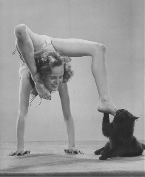 original pin was Shirley Temple, but obviously just a cute girl--anyone have an idea? Gjon Mili, Yoga Inspiration Photos, Vintage Yoga, Miss Moss, Yoga Photos, Cat Yoga, Vintage Circus, Cat People, Handstand