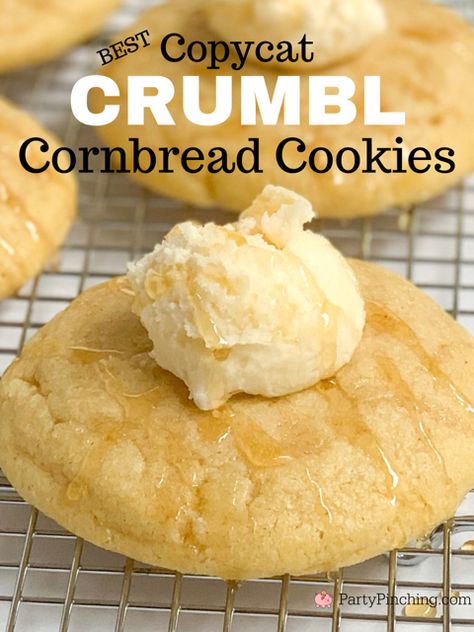 Copycat Crumbl Mom's Cookies, Easy Copycat Crumbl Cookies, Crumbl Cookie Copycat Peach, Dessert Cornbread Recipe, Crumbl Cookie Copycat Maple Glaze, Copycat Cornbread Crumbl Cookies, Nilla Bean Crumbl Cookie, Pancake Crumbl Cookie, Crumble Churro Cookie Recipe