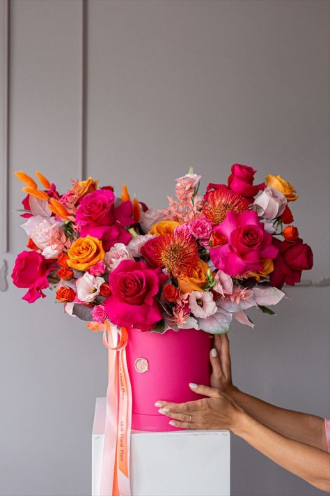 hot pink, hot pink flowers, NYC flowers, New York flowers, Flower box Hot Pink Flowers, Creative Flower Arrangements, Boquette Flowers, Flowers Bouquet Gift, Valentines Flowers, Trendy Flowers, Flower Therapy, Beautiful Bouquet Of Flowers, Beautiful Flower Arrangements