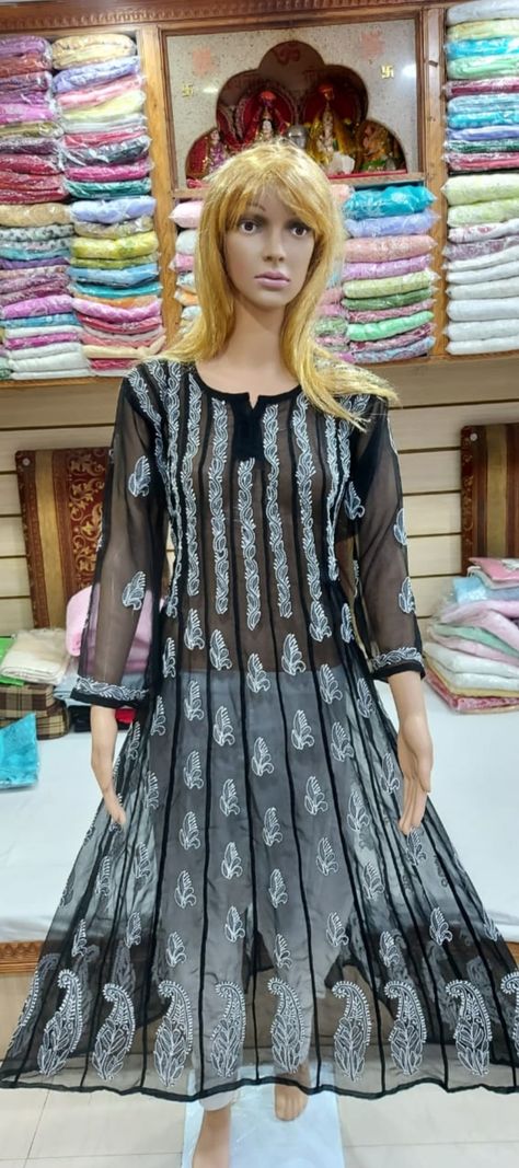 Gorget Chikan Kurti @ 1050/- Contact wtsup @ 9356855046 Gorget Kurti, Chikan Kurti, Chikankari Kurti, Victorian Dress, Quick Saves