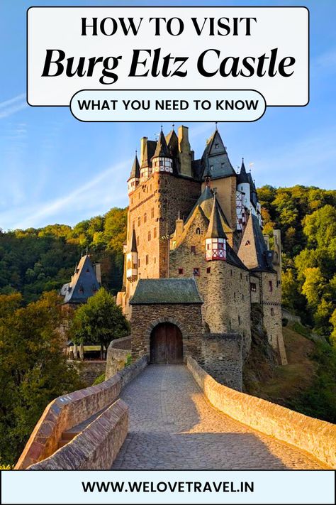 📌Pin this post to read it later! This guide outlines everything you need to know to visit Burg Eltz Castle - one of Germany's most beautiful castles! This guide includes how to get there, when to visit, and how to get tickets. #burgeltz #eltzcastle #visitgermany #traveltips #travelguide #travelblog [ Travel Guide | Travel Tips | Travel Blog | How to Visit | Burg Eltz Castle | Germany Castle | Bucket List Travel | Hidden Gem | Visit Europe ] Cochem Castle Germany, Eltz Castle Germany, Wartburg Castle, Eltz Castle Germany Interior, Koblenz Germany, Eltz Castle, Burg Eltz Castle, Rhine Valley, Castle In Germany