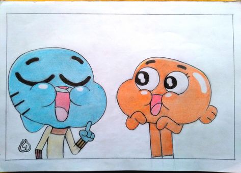 Gumball Gumball And Darwin Drawing, Darwin Drawing, Gumball Drawing, Gumball And Darwin, Drawings Of Friends, Cool Sketches, Cute Easy Drawings, Funny Faces, Face Drawing