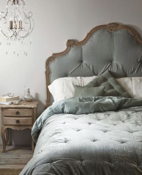 French Bed, Secret Room, Bedroom Master, Velvet Quilt, Diy Headboard, Dreamy Bedrooms, Master Bedrooms, Grey Bedding, Main Bedroom