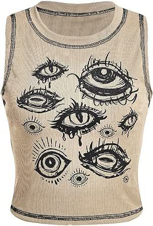 Slim Fit Crop Top, Sleeveless Tops Summer, Eye Print, Print Tank Top, Grunge Goth, Cropped Tops, Crop Tank Top, Swaggy Outfits, Sleeveless Crop Top