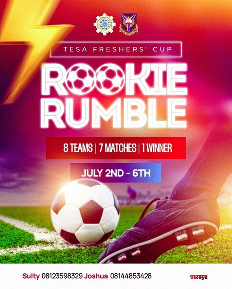 Design for Rookie Rumble (A Football Tournament) #football #soccer #sport #sportposter #graphicdesign #graphicdesignernigeria #globaldesigner #churchflyers Football Tournament Flyer, Soccer Design, Football Tournament, Flyer Design Inspiration, 2024 Design, Sports Flyer, Simple Background Images, Football Design, Church Design