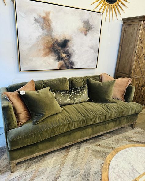 We carry such a wide variety of sofas! Not only do we have our luxe fluffy Teddy sofa, we also have our stunning vintage velvet options, and our top grain Italian ones! We also carry a fully customizable line. ❤️ #sofas #couch #velvet #velvetfurniture #livingroomfurniture #livingroom #livingroomdesign #chaiselounge #chaise #dfwdesigner #olivegreensofa #olivegreen #interiordesign #interiordesigner #rockwalltexas #rockwalltx Vintage Sofas Living Room, Olive Green And Brown Living Room, Olive Sofa Living Room Ideas, Olive Green Sofa Living Room Ideas, Vintage Green Sofa, Olive Green Couch Living Room Ideas, Olive Green Couch, Olive Green Sofa, Olive Green Couches