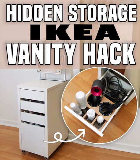 Ikea Micke Drawer Organizer, Vanity Table Storage Ideas, Vanity Table Storage, Micke Drawer Unit Hack, Makeup Storage Ikea, Under Desk Makeup Storage, Ikea Dressing Table Hack Small Spaces, Micke Vanity Ideas, Ikea Vanity Hack Make Up